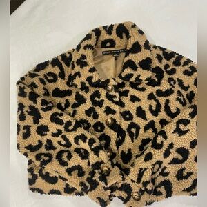 HYFVE Teddy Jacket Cropped Leopard Print Button Up Size Large